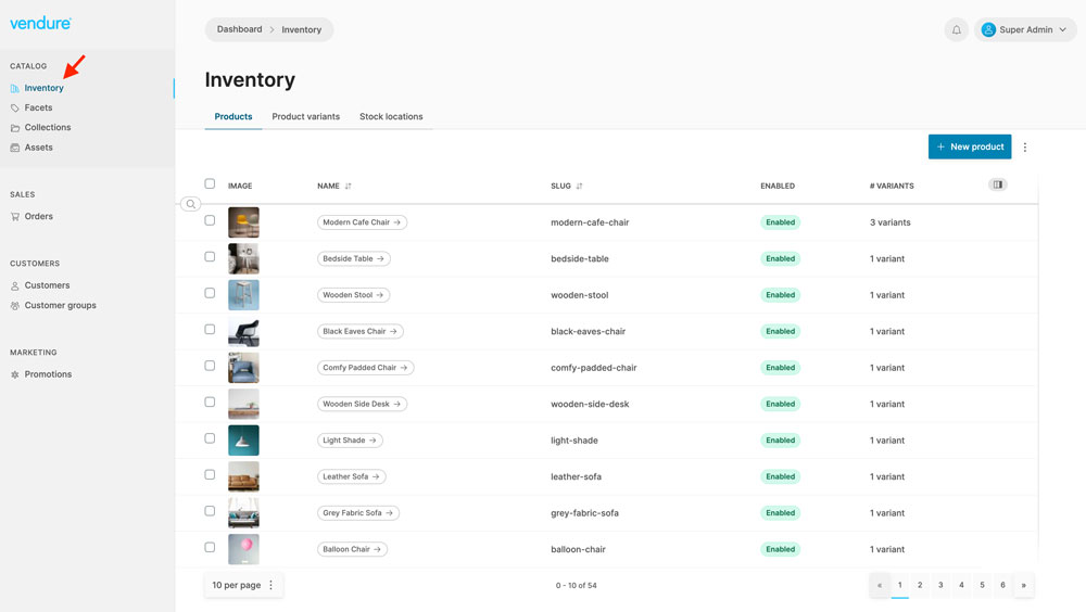 vendure-inventory-page